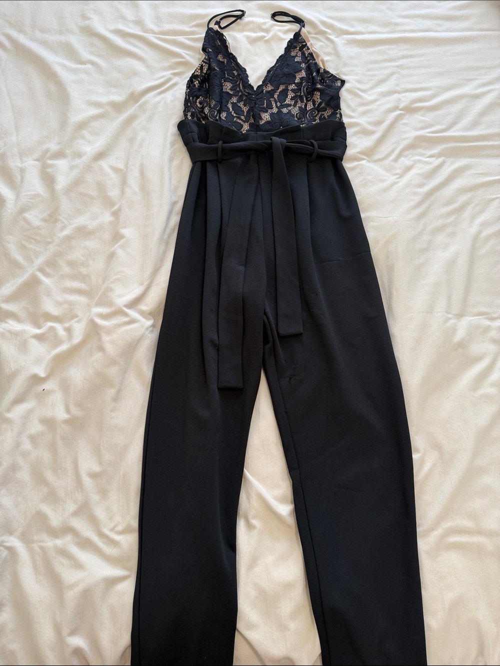 Mind Code Black Lace Bodice Jumpsuit with Tie Waist